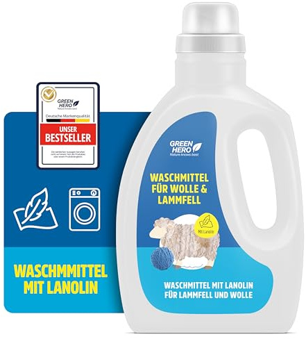 Green Hero Lammfell & Wollwaschmittel mit Lanolin 500 ml - Flüssiges Waschmittel für Wolle, Lammfell & Schaffell - Reinigendes Fellwaschmittel für Felle & Naturfasern