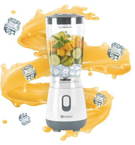 SIMPLUS Blender Mixeur, 600ml Mini Blender, Blinder Mixeur avec 4 Lames Acier Inoxydable, 23000RPM, Extracteur de Jus Électrique pour Fruits, Shake, Smoothie et Aliments pour Bébés, Sans BPA, Blanc