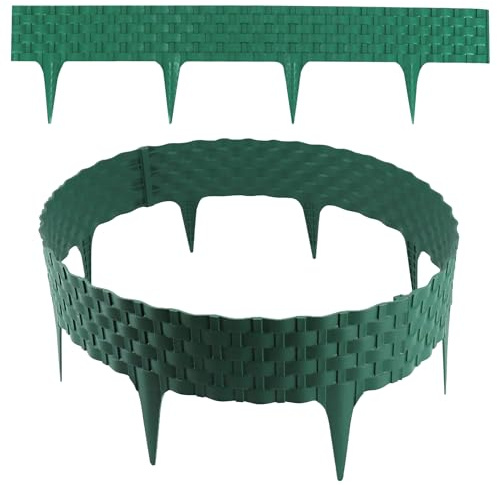 Aquagart Rasenkante Rattanoptik I 3,2m I Kunststoff Beeteinfassung für Beet-& Rasenabgrenzungen I Flexible Beetumrandung für runde & eckige Formen I für Gartenflächen & Deko (Grün)