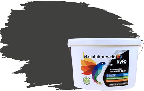 RyFo Colors Bunte Wandfarbe Manufakturweiß Anthrazitgrau 10l - weitere Grau Farbtöne und Größen erhältlich, Deckkraft Klasse 1, Nassabrieb Klasse 1