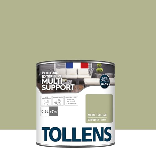 Tollens Peinture extérieure multisupport - Ultra résistante - Haute qualité - Satin - Vert Sauge - 0,5L = 7m2