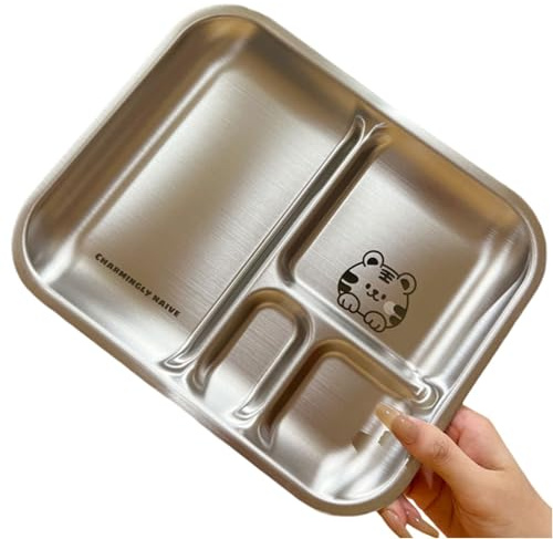 Assiette à manger à compartiments en acier inoxydable pour adultes (A)