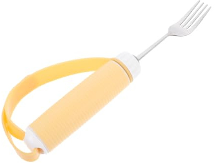 Tenedor Auxiliar Portátil Amarillo de Acero Inoxidable 304, 1 Pieza | Diseño Giratorio 360°, Mango Antideslizante, Ligero y Fácil de Sostener para Rehabilitación