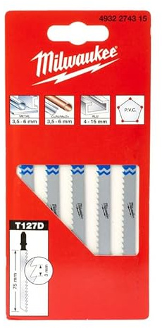 Milwaukee sticksågblad metall för skärningar i aluminium 75 x 3 mm T127D, 5 stycken