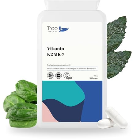 Troo Health Care Troo Vitamin K2 MK-7 100mcg 120 Capsules - Highly Bioactive VIT K2 Bone Support Supplement Using MK7 - Easy Swallow - Suitable for Vegans - 4 Month Supply