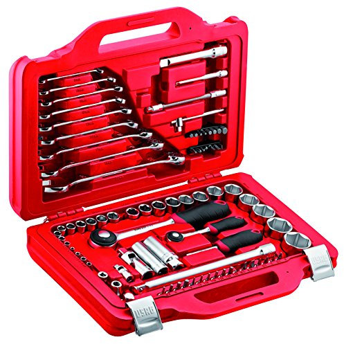 USAG 601 1/4-1/2 J82 U06010010 Assortimento in Cassetta Modulare con Bussole Esagonali e Chiavi Combinate (82 pezzi), Rosso