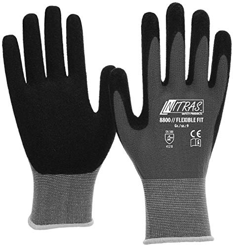 3 Paar Arbeitshandschuhe von Nitras, 8800 EN 388, flexibler Sitz - Mechanikerhandschuhe, Arbeitshandschuhe, Schutzhandschuhe, Gartenhandschuhe, Allroundhandschuhe, grau