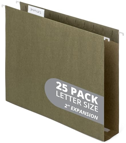 Blue Summit Supplies 25 Pack Extra Capacity Hanging File Folders Letter Size, Expandable Hanging File Folders, Heavy Duty 2 Inch Expansion, Designed for Wide, Bulky Files and Charts