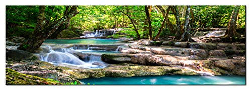 decomonkey - Impression sur Toile Paysage 150x50 1 Pièce - Tableau Décoration Appartement Cadre en Bois Déco Salon Peinture sur Toile Maison Arbres coloré paysage forêt nature rivière eau cascade