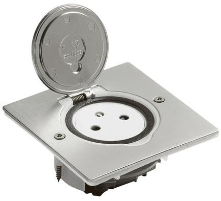 Legrand 089760 Prise de Sol Simple Surface avec Platine Carrée, 2P+T, 16A, 250V, Inox