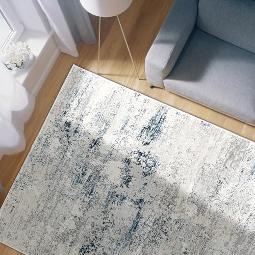 Hochwertiger Designer Teppich Antea - Moderne Kurzflorteppiche - Wohnzimmerteppich im Vintage Design - 160 x 230cm, blau/Creme Vintage