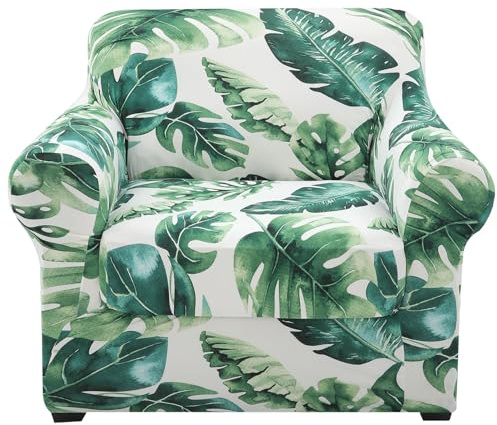 hyha Couch Covers, Chair/Sofa Covers, Floral Pattern, Stretch, Printed, 2 Pieces, Armchair Slipcover, Separate Couch Cushion Covers, Furniture Protector for Dogs (Armchair, Monstera Deliciosa)