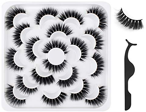 10 Paia Ciglia Finte, Ciglia Lunghe Spesse 3D Ciglia Chiare Ciglia Finte Naturali Fatte a Mano Adatte per Feste di Lavoro (con Una Pinzetta)