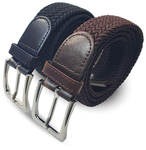 Komfortabel Elastische Geflochtener Stretch Gürtel - Stretchbelt - Stoffgürtel - Gürtel Flecht - Damen und Herren (95 B.W. = Gesamtlänge 110 Cm., 2 Pack: Schwarz und Braun)