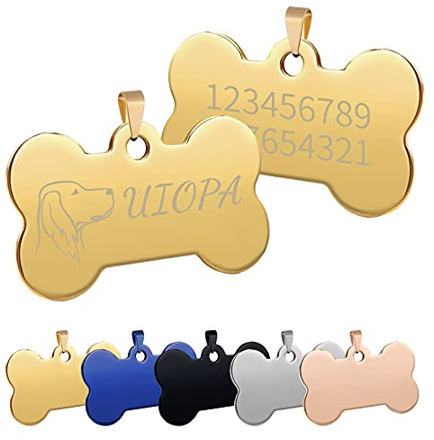 Uiopa Hundemarke mit Gravur, Hundemarke Personalisiert Adressanhänger Hund Knochen Hundeanhänger mit Gravur Dog Tag für Hunde und Katzen für Kleine, Mittelere und Große Hunderassen (Golden, Klein)