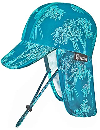 weVSwe Cappello da Sole per Bambini con Sottogola Protezione UV UPF 50+ Ragazze Ragazzi Cappello A Tesa Larga Vacanze in Spiaggia Foglie Blu 6-12 Mesi