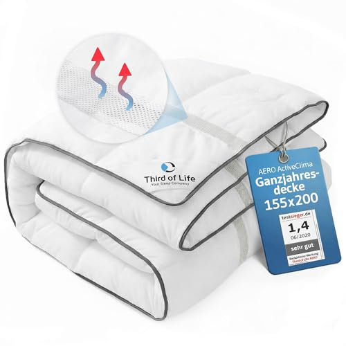 Bettdecke 155x200 Ganzjahresdecke mit innovativer OptiSleep®-Technologie | Steppdecke AERO ActiveClima 155 x 200 cm mit Ventilations- & Klimazonen, Ideale Winter und Sommer Duvet, Allergiker geeignet