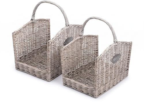 Wickerfield Set of 2 Grey Wicker Log Baskets for Wood Burner and Kindling