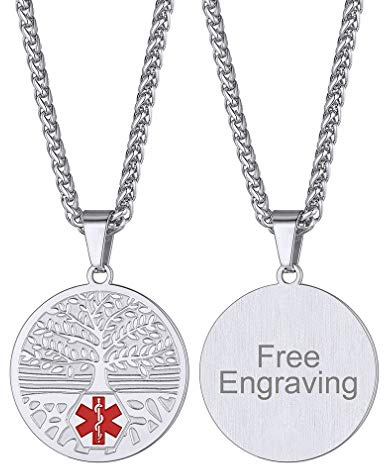 FaithHeart Medical Alert Dogtag Kette Edelstahl Erkennungsmarke im Militär-Stil Edelstahl Dog Tag/Herz/Runde Medical Emergency Identification Anhänger mit Gravur