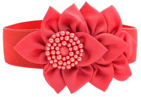 TeeYee Damen Elastisch Taillengürtel Große Blumen Decor Boho Breite Gürtel | Elastisch Tailleband,Women Elastic Belt,Renaissance Gürtel