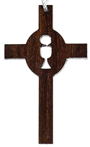 Holyart Vestidos comunión: Cruz Madera Oscura Primera comunión cáliz hostia tallados
