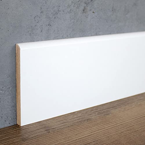 PROVISTON - Sockelleiste - Abgerundetes Profil - 10 x 100 x 2000 mm - MDF foliert - Weiß - Moderne Fußleiste - 20 Meter