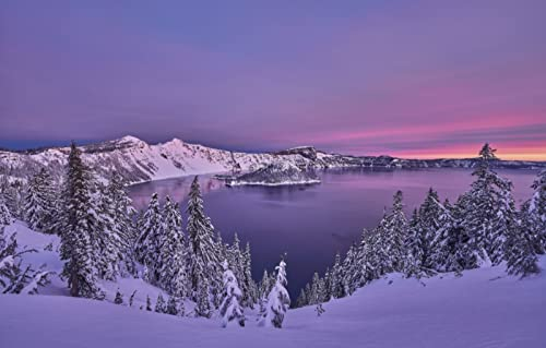 LHJOYSP 3D Puzzle Allianz Arena 1000 Teile,natürliche Schönheit,Schnee,Sonnenuntergang,See,Oregon,Crater Lake National Park,75x50cm