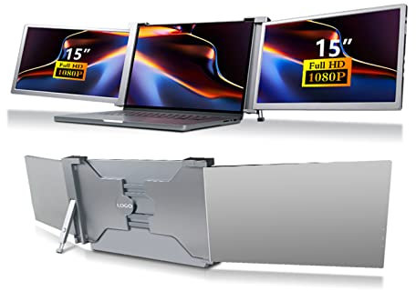 Zunate Moniteur Portable pour Ordinateur Portable, écran IPS 15 Full HD 1080p, Double Extension D'écran Triple écran, Triple écran pour Ordinateur Portable de 15 à 17, Compatible avec(Zone Grise)