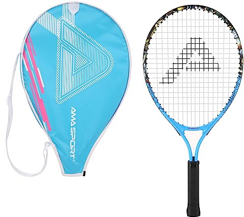 AMA SPORT - AT-T19 - Tennisracket för barn - Graffiti blå 19 tum - För barn 3–4 år - Nybörjare - Junior tennisutrustning