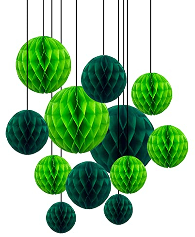 ZYOOO 12pcs Green Honeycomb Ball Decorations Hanging Tissue Paper,2 Color of 10 Inch,6 Inch