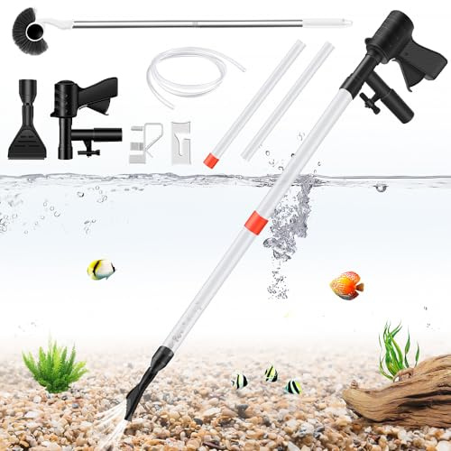 Aquarium Gravel Cleaner, Quick Water Changer, Gravel Vacuum for Aquarium,with Air-Pressing Button，Fish Tank Vacuum Gravel Cleaner Kit for Water Changing Sand Washing with Fish Tank Cleaning Brush