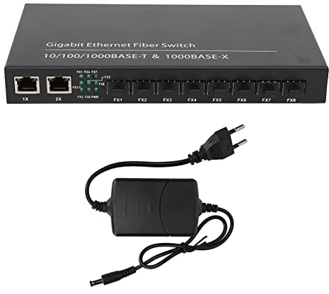 ciciglow Commutateur Fibre Optique Gigabit Ethernet, Ports Réseau RJ45 10/100/1000M Commutateur de Média Fibre Optique 2 Ports électriques 8 Ports Optiques jusqu'à 120 Km (Réglementation