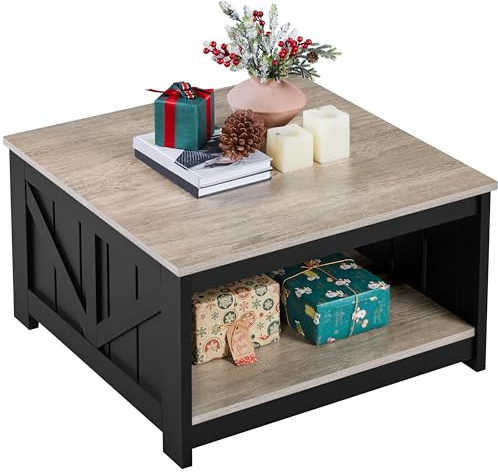 Yaheetech Couchtisch Kaffeetisch Quadratischer Sofatisch Moderner Wohnzimmertisch mit Ablagefach Beistelltisch für Wohnzimmer/Büro, 80 x 80 x 45 cm