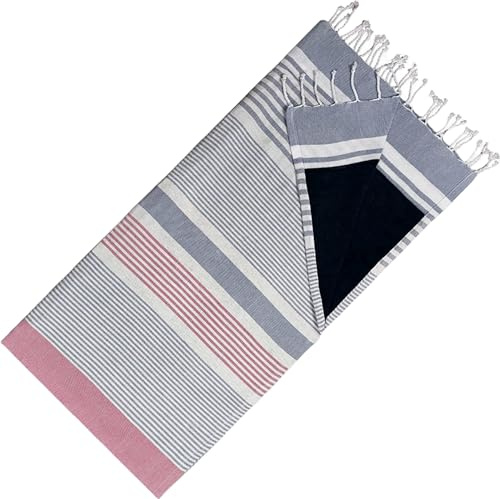 Hamamtuch Doppelseitiges Kikoy-Tuch & Frottee - Trendiges Hammam Tuch - 100% Baumwolle - 95 x 175 cm - Grau Burgundy