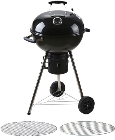 Graticola per Barbecue, Griglia a Carbone con Ruote, Coperchio Smaltato e Termometro, Griglia Rotonda per Esterno con Ruote (Size : A)
