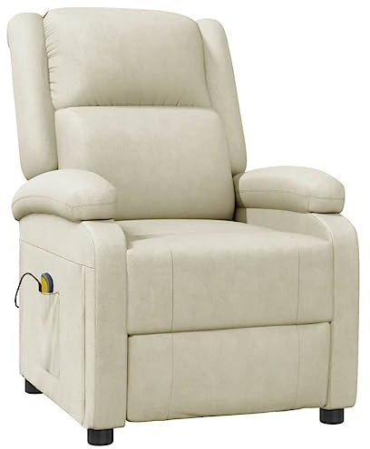 vidaXL Massagestol, sits med armstöd och ryggstöd, avslappningsstol med fotstöd, vardagsrumsmöbler, modern, läderkräm
