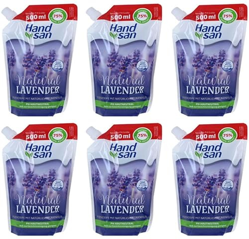 6x Handsan Handwaschlotion Lavender im Nachfüllbeutel feuchtigkeitsspendende, 500ml (6er Pack)