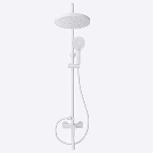 BiaoTeng Colonne de Douche Fixation Murale Réglable Blanc, Douchette a main 3 Modes Monocommande Laiton, Systèmes de Baignoire et de Douche, Blanc