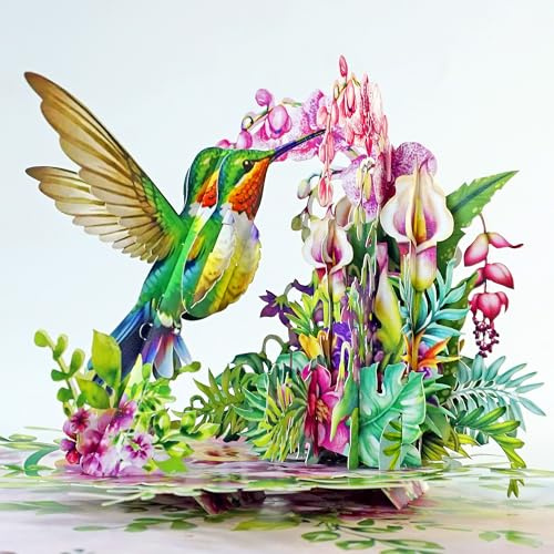 CUTPOPUP Orquídea Colibrí - 3D Tarjeta Cumpleaños, Tarjetas Dia de La Madre, Regalos Originales Para Mujer, Regalos Para Mujer (Hummingbird Orchid) US8-AN164ES.