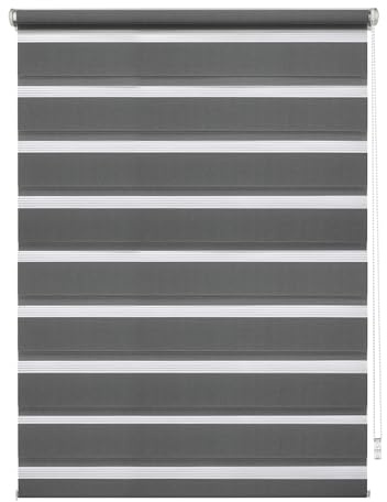 GARDINIA EASYFIX Doppelrollo mit Montageschiene , Duo-Rollo, Seitenzugrollo, Transparente und blickdichte Streifen, Stufenlos verstellbar, Anthrazit, 120 x 150 cm