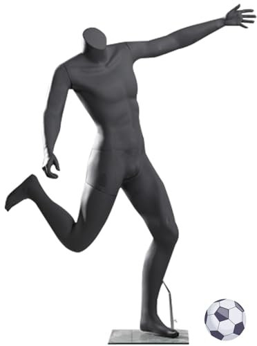 Schaufensterpuppe Matte Schwarze Männliche Schaufensterpuppe Fußball Modellierung, FRP Ganzkörper-Muskel-Sport Kleid Form für Kleidung Display, Abnehmbare Schaufensterpuppe Körper Requisiten, Metall B