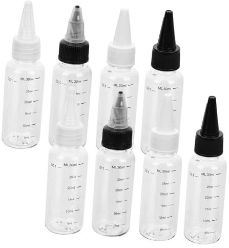 Amosfun 8pcs 30ml Refillable Squeeze Bottles Scale, Leak-proof Applicator Caps for Diy Liquids, Condiment Dispensing, and Essential Oil Filling