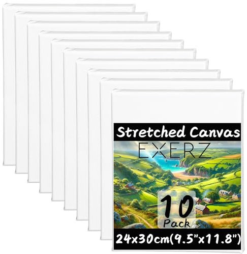 Exerz Keilrahmen 24x30cm, 10er-Set, Leinwand aus 100% Baumwolle, 280GSM, 1,7 cm Dick, Dreifach Grundiert, Säurefrei, Mittelkörnig, Acryl- und Ölfarben