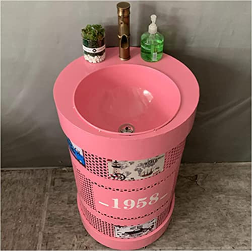 Mobile lavabo da bagno indipendente con piedistallo Art Hotel Home Mobile lavabo in stile industriale con lavabo, mobile lavabo da pavimento sotto il lavabo Mobiletto per(Pink-Without mirror)