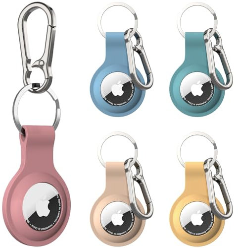 PESTON Hülle für Apple AirTag Schlüsselanhänger mit Karabiner - [5er Set] Silikon Case mit Rundumschutz vor Kratzern & Stößen, Air Tag Anhänger vielseitig geeignet für Schlüssel, Koffer & Tasche