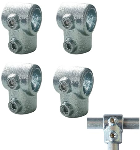 LONG TAO 4PCS 1/2 Galvanized Pipe Fittings DN15 Single Socket Tee Galvanized Steel Pipe Pipe Clamps Single Socket Tee Pipe Fitting Rail Connector Fit Pipe for 90° Butt Joint Between Two Pipes