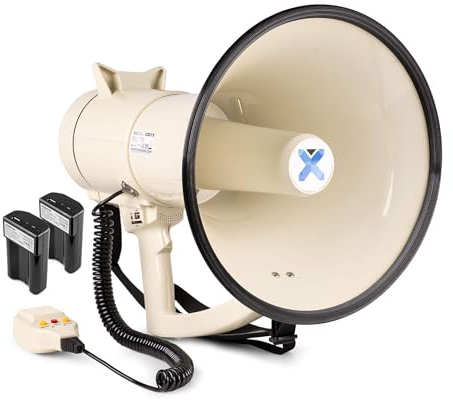 VONYX MEG120 Pack Mégaphone Puissant 120W - avec 2X Batteries Rechargeables MRB12, Portée Jusqu’à 1,6 km, Micro Main, Bluetooth & Lecteur MP3, Idéal pour Manifestations et Matchs Sportifs