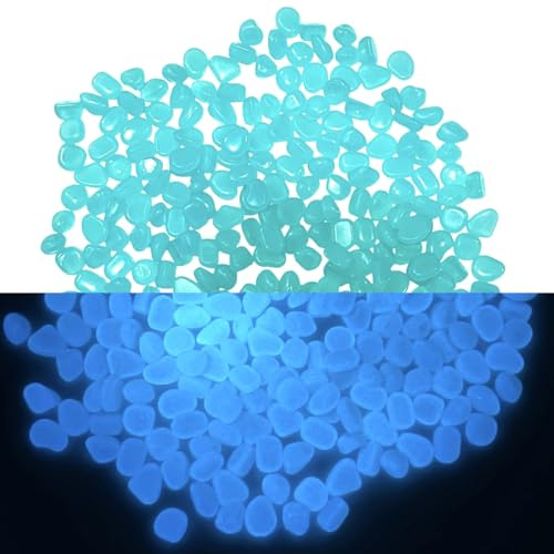 FOLANDO 500 PCS Luminous stones, Colorful Pebbles Glow Cobblestones Garden Glowing Stones Resin Fish Tank Decor Micro Landscape Decoration fluorescent luminous Stone small(5-8mm) (Light blue)