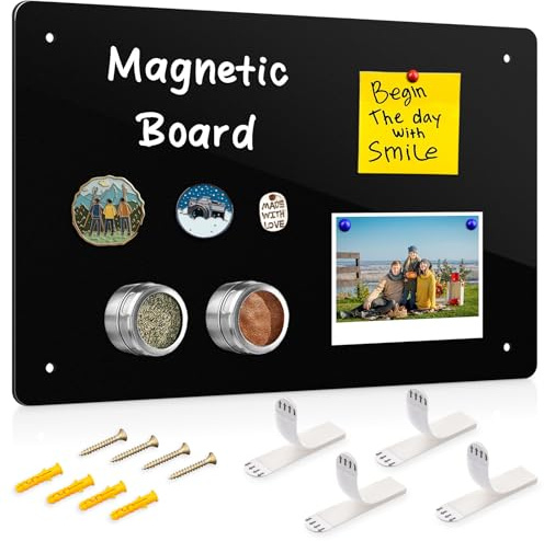 CUHIOY Magnetic Board for Wall, 43 x 30CM A3 Metal Magnet Boards with Hanging Strips & Screws, Notice Board for Magnetic Spice Jars, Fridge Magnets, Home, Cabinet Bedroom, RV Use (Black, 1Pack)