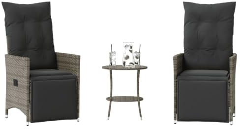 Festnight Rattan Balkonmöbel Set 3 Teilig Gartenstuhl mit Fußteil Gartensessel Verstellbar Lehne Balkon Möbel Kleiner Balkon Sitzgruppe Garten 2 Personen Balkon Set Balkonset 2 Stühle 1 Tisch